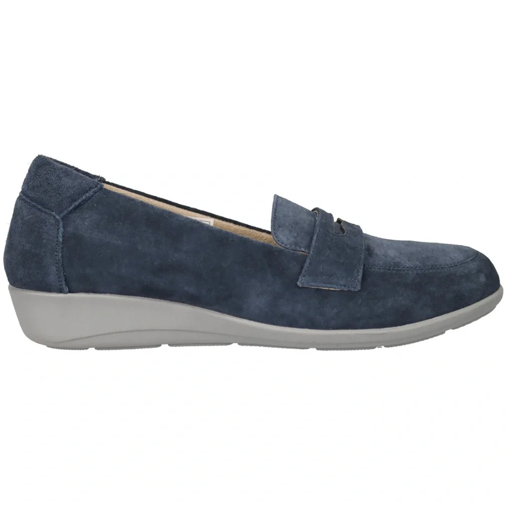 Propet Yetta Blue Suede Slip-On Penny Loafers